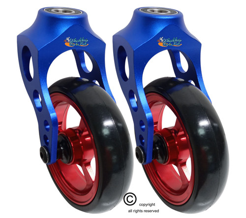 Aluminum Blue Caster Fork Assembly With 4x1 Soft Roll Wheel-Red Rim