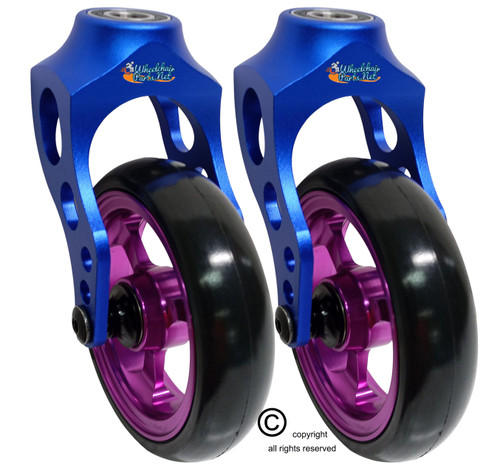 Aluminum Blue Caster Fork Assembly With 4x1 Soft Roll Wheel-Purple Rim