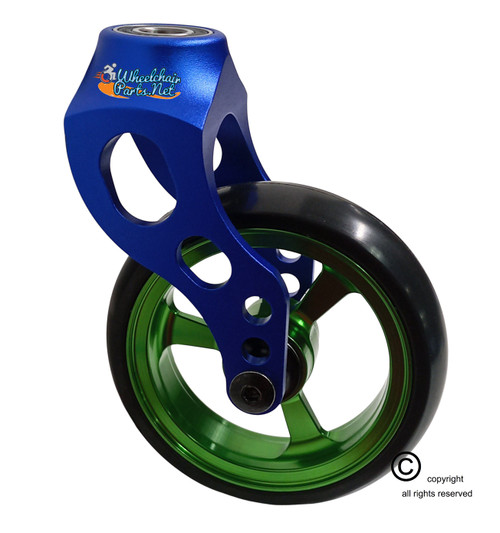 Aluminum Blue Caster Fork Assembly With 4x1 Soft Roll Wheel-Green Rim