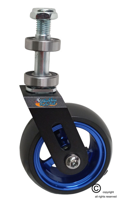 3" x 1.40" Caster Fork Assembly, 3" Blue Rim. Set of 2