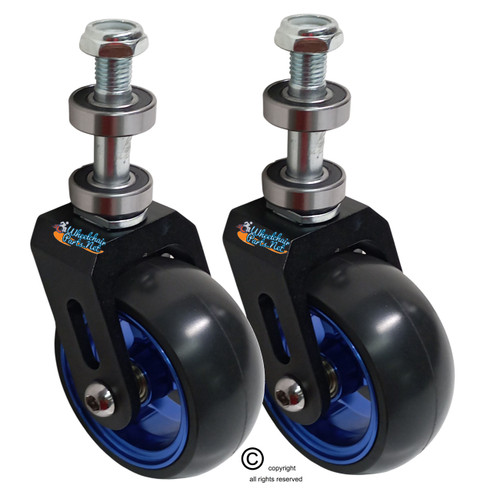 3" x 1.40" Caster Fork Assembly, 3" Blue Rim. Set of 2