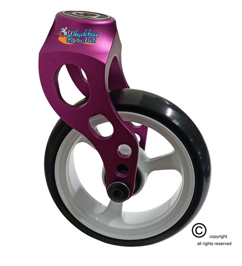 Aluminum Purple Caster Fork Assembly With 4x1 Soft Roll Wheel-White Rim