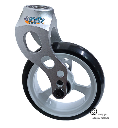Aluminum Silver Caster Fork Assembly With 4x1 Soft Roll Wheel-White Rim