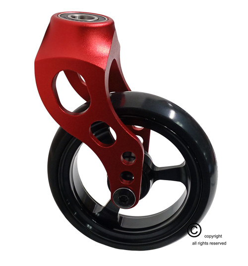 Aluminum Red Caster Fork Assembly With 4x1 Soft Roll Wheel-Black Rim