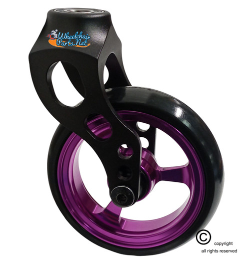 Aluminum Purple Caster Fork Assembly With 4x1 Soft Roll Wheel