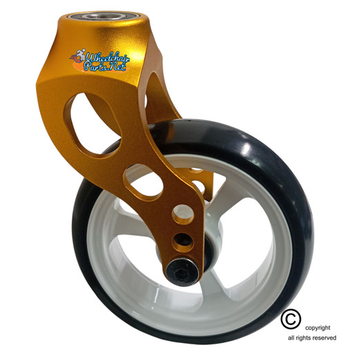 Aluminum Gold Caster Fork Assembly With 4x1 Soft Roll Wheel-White Rim
