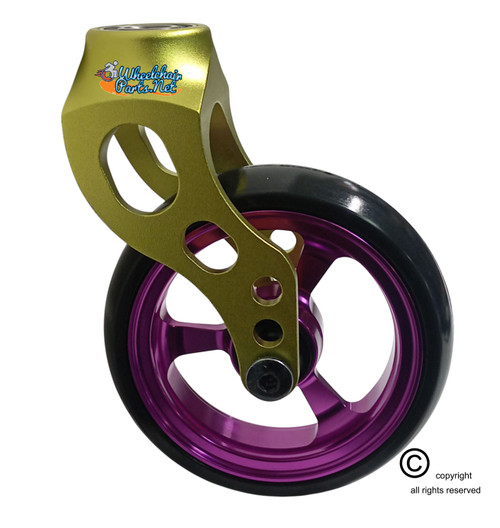 Aluminum Green Caster Fork Assembly With 4x1 Soft Roll Wheel-Purple Rim