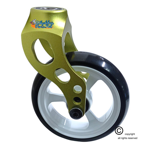 Aluminum Green Caster Fork Assembly With 4x1 Soft Roll Wheel-White Rim