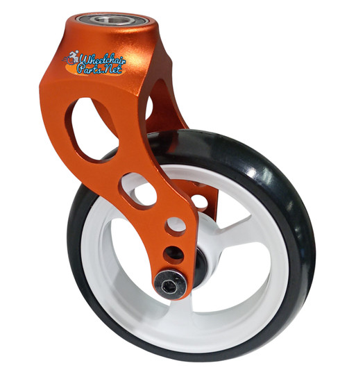 Aluminum Orange Caster Fork Assembly With 4x1 Soft Roll Wheel-White Rim