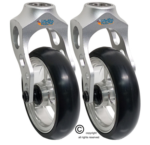 Aluminum Silver Caster Fork Assembly With 5x1 Soft Roll Wheel-Silver Rim