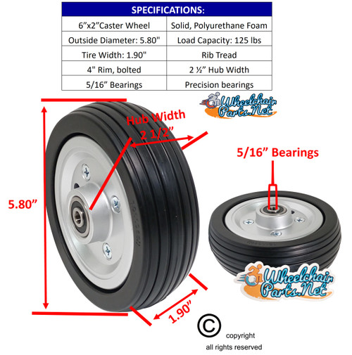 6" x 2" Caster Wheel Assembly for Pride Jazzy Scooters. Sold as Pair