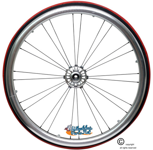 Shivoxx 24"x1" (540) Wheels with Primo V-Track Red Color Tires. Silver Pushrim, Aluminum/Carbon Hub and 1/2" Bearings