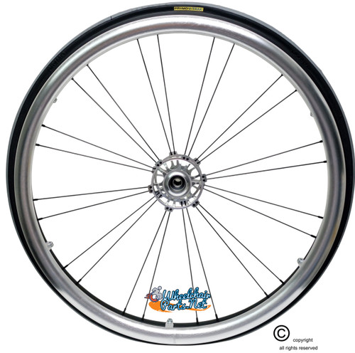 Shivoxx 24"x1" (540) Wheels with Primo V-Track Grey Color Tires. Silver Pushrim, Aluminum/Carbon Hub and 1/2" Bearings