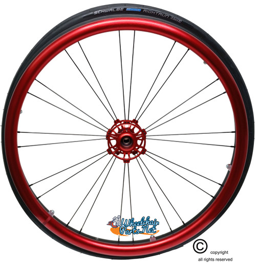 Shivoxx 24"x1" (540) Wheels with Schwalbe RightRun Tires. Red Pushrim, Aluminum/Carbon Hub and 1/2" Bearings