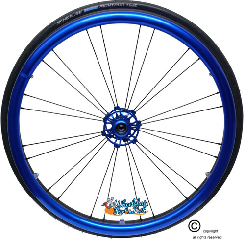 Shivoxx 24"x1" (540) Wheels with Schwalbe RightRun Tires. Blue Pushrim, Aluminum/Carbon Hub and 1/2" Bearings