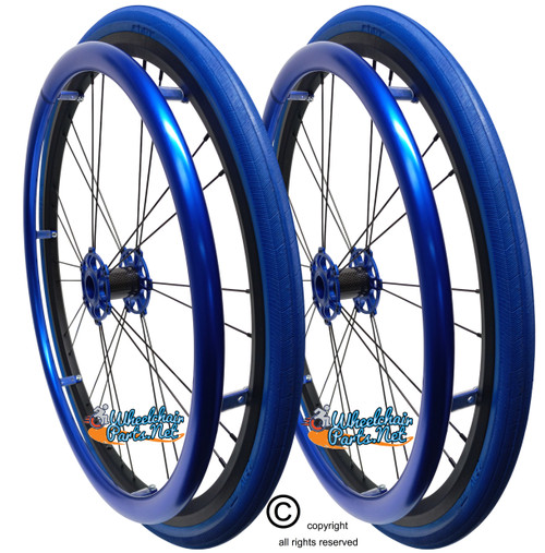 Shivoxx 24"x1" (540) Wheels with Shox G1 Blue Tires. Blue Pushrim, Aluminum/Carbon Hub and 1/2" Bearings