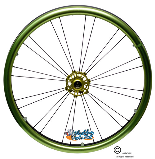 Shivoxx 24" (540) Wheels with Green Pushrim, Aluminum/Carbon Hub and 1/2" Bearings. NO Tires