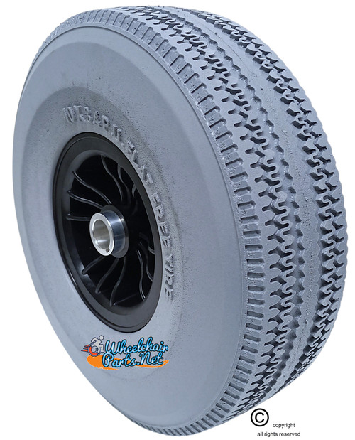 10.3 x 3.4 Foam PU Tire & Wheel Assembly. Fits on Hoveround Teknique XHD Powechairs. Sold as each
