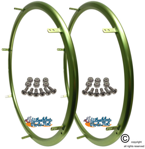 ShivProxiD D-Shape Lime Green Aluminum Pushrim with 6 Mounting TABS. Set of 2