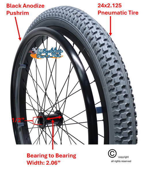 24" x 2.125" (57-507) 36 Spoke Rim with All Terrain Grey Color Tire. Set of 2