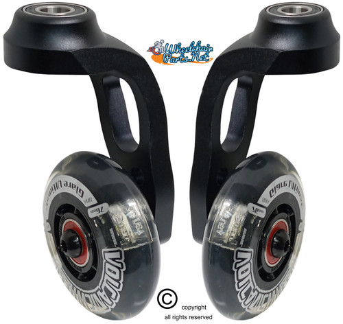 5" Aluminum Single-Sided Wheelchair Fork Assembly with 3" x 1" LED Wheel. Set of 2