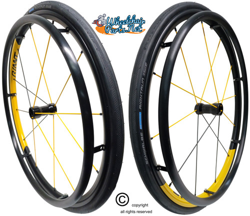 DX12 Velox 24" (540) Aluminum Rear Wheel  with Pneumatic Schwalbe Rightrun Tires, Aluminum Pushrims & 1/2" Precision Bearings. Set of 2
