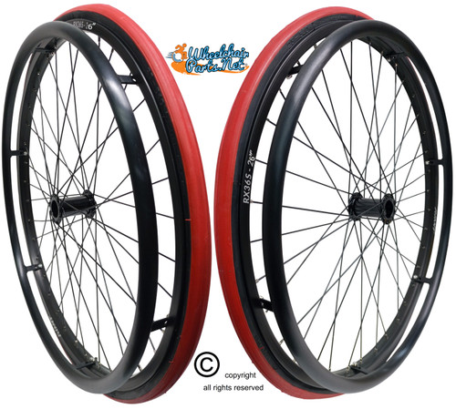 SET of 2,  26"x1 3/8" (590mm) PNEUMATIC ASSEMBLY, 36Spoke Rim, Racer Red TIRE & TUBE. PUSH RIMS