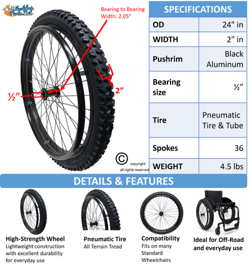 SET OF 2, 24" x 2.125" (57-507) 36 Spoke Rim with All Terrain Black Color Tire