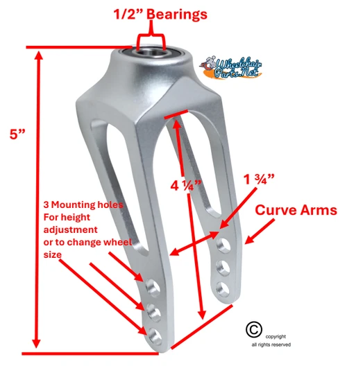 Standard Aluminum Caster Fork, Silver Anodize. For use with 4"-7" Wheels. Price is for a set of 2