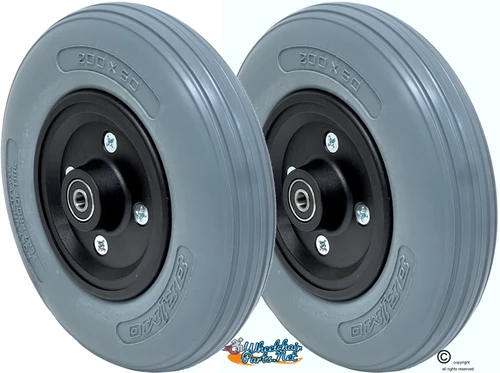 8" x 2" Assembly with GREY  Polyurethane Tire and 5/16" Bearings | Set of 2