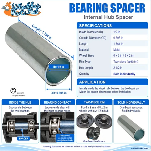 1/2" ID x 1.764" Length Bearing Spacer | Sold Individually