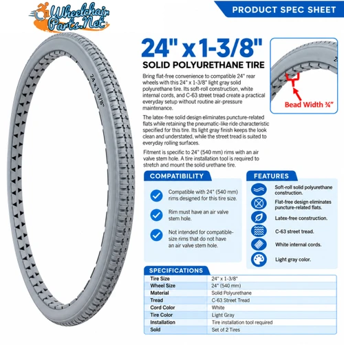 24" x 1-3/8" Light Gray Soft-Roll C-63 Solid Polyurethane Tires | Set of 2