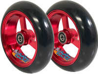 4" X 1" Aluminum 3 Spoke Wheel, Red Rim / Soft Urethane Tire with 5/16" bearings.