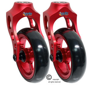 Aluminum Red Caster Fork Assembly With 4x1 Soft Roll Wheel-Red Rim