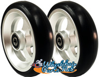 4" X 1" Aluminum 3 Spoke Wheel / Soft Urethane Tire with 5/16" bearings. Sold as Pair