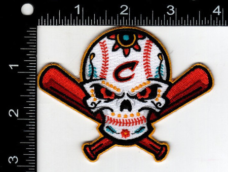 Columbus Veleros Special Event Skull 19; 3.75" Wide; 100% Embroidery; Knife Cut to Shape; 4220 Heat Seal Backing with Pressure Sensitive Strip (Official PLP Packaging w/ UPC # 818437029934)