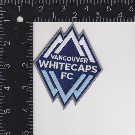 Vancouver Whitecaps FC; 76mm Wide by 100mm Tall; 100% Embroidery; Knife Cut to Shape; 4220 Heat Seal Backing w/Pressure Sensitive Strip (UPC # 818437028210)
