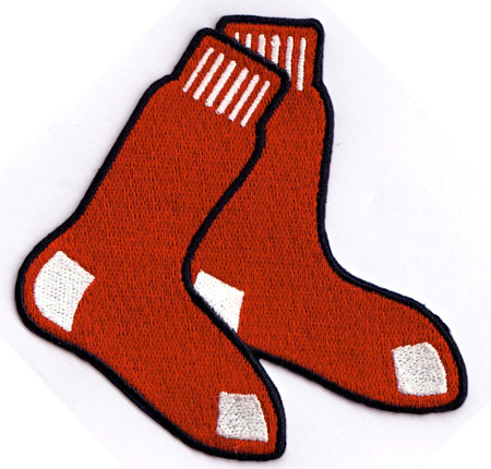 Boston Red Sox Hanging w/Blue Border Road Sleeve (2014), 4" wide X 3 3/4" Tall