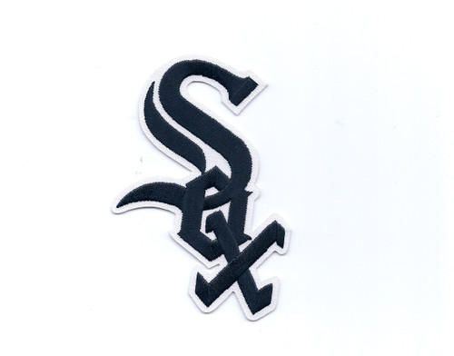 Chicago White Sox "SOX" Road Jersey Sleeve Patch; 5" Tall x 3 1/4" Wide; 80% Embroidery on White Twill; Die Cut to Shape; Collector Patch Backing/No Label (UPC # 813300011924)