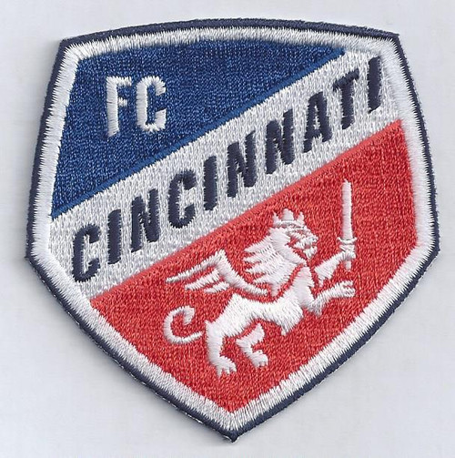 FC Cincinnati (SM); 2.75" Wide; 100% Embroidery; Knife Cut to Shape; 4220 Heat Seal Backing w/Pressure Sensitive Strip (UPC # 818437028227)