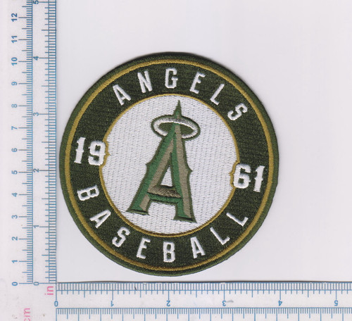 Los Angeles Angels USMC; 101.6mm Round; 100% Embroidery on Twill + Nylon; Knife-Cut; 4220 Heat Seal Backing w/Pressure Sensitive Strip (UPC # 818437020665)