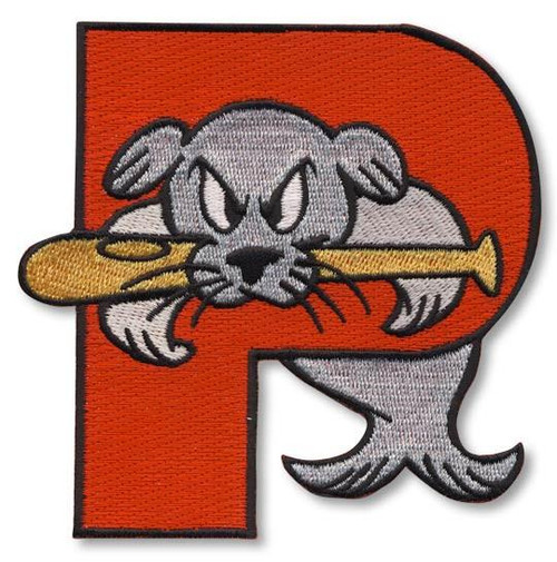 Portland Sea Dogs "P" Logo;4" Tall;100% Embroidery/Knife Cut to Shape;Hard Plastic Backing w/MiLB Label (UPC# 813300019036)