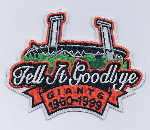 San Francisco Giants "Tell it Goodbye" 1960-1999 Stadium Closing Candlestick Park,4 3/4" Wide x 3 3/4" Tall,White Twill, 90% Embroidery/Die Cut to Shape,Collector Patch Backing (UPC # 813300012204)