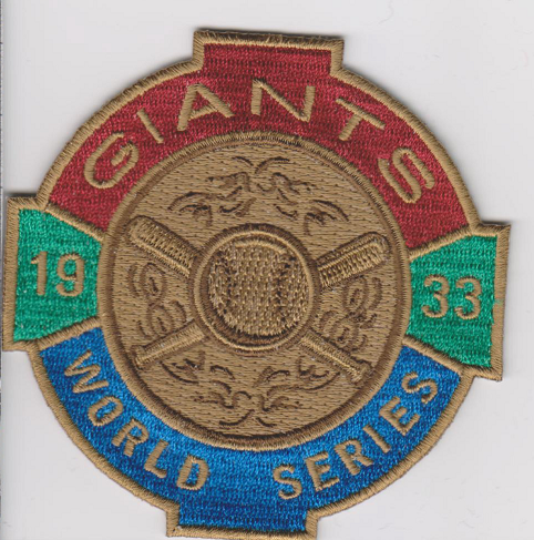 World Series 1933 (Giants vs Senators) 3.5" Round, 100% Embroidery, Knife Cut, Collector Patch Backing (UPC # 813300017766)
