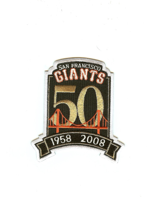 San Francisco Giants 50th Anniversary,100% Embroidery, 4 1/2" Tall x  3 15/16" Wide, Knife Cut, Collector Patch Backing (UPC 858230001522)