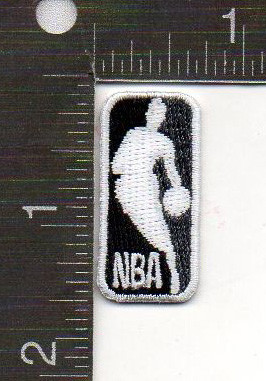 NBA Logoman (Black/White); 1.423" Tall x 0.67" Wide; 100% Embroidery; Knife Cut; 4220 Heat Seal ...