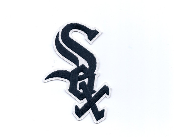 Chicago White Sox "SOX" Road Jersey Sleeve Patch; 5" Tall x 3 1/4" Wide; 80% Embroidery on White Twill; Die Cut to Shape; Collector Patch Backing/No Label (UPC # 813300011924)