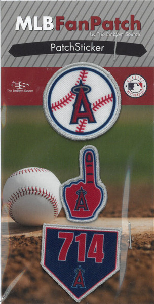 Los Angeles Angels Fan Essentials 3 Piece Patch Set; 3" Wide x 6" Tall Backer Card in Poly Bag; 1.5"  Each Piece Embroidered (UPC# 818437032705)