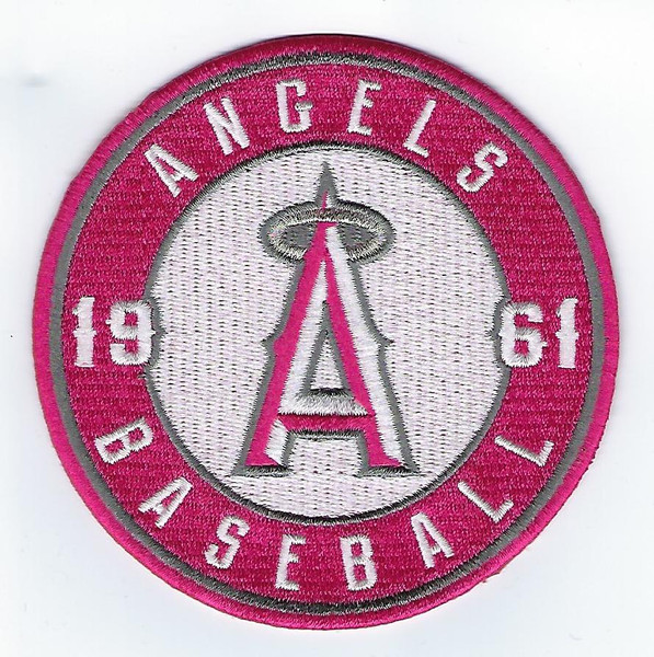 Los Angeles Angels Mothers Day; 101.6 Round; 100% Embroidery on Twill + Nylon; Knife Cut; Collectors Patch Backing (UPC # 818437020641)