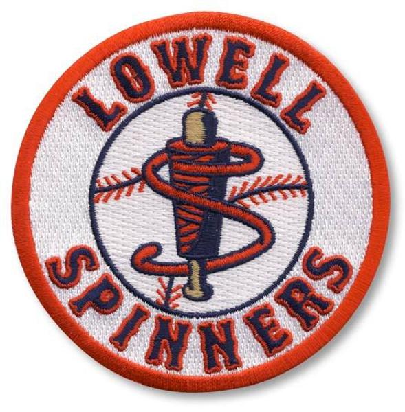 Lowell Spinners;3 1/2" Round;100% Embroidery/Knife Cut to Shape;Hard Plastic Backing w/MiLB Label (UPC # 813300014154)